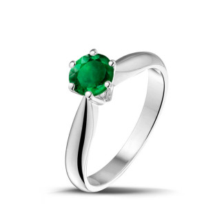 Rings - Solitaire ring in white gold with a round emerald