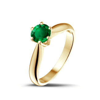 Engagement - Solitaire ring in yellow gold with a round emerald