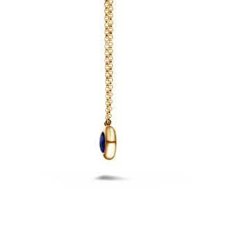Necklaces - Satellite pendant in yellow gold with a round sapphire
