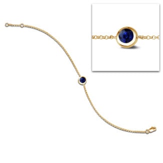 Satellite bracelet in yellow gold with a round sapphire