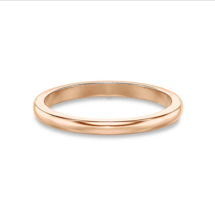 Wedding ring with a slightly domed surface of 2.00 mm in red gold