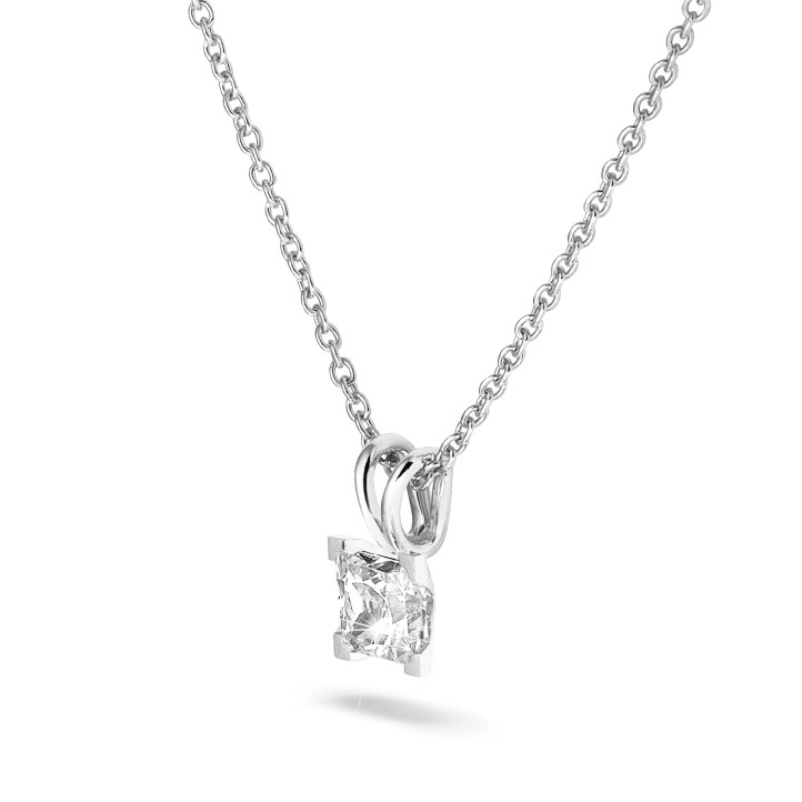 1.00 carat solitaire pendant in white gold with princess diamond of exceptional quality (D-IF-EX-None fluorescence-GIA certificate)