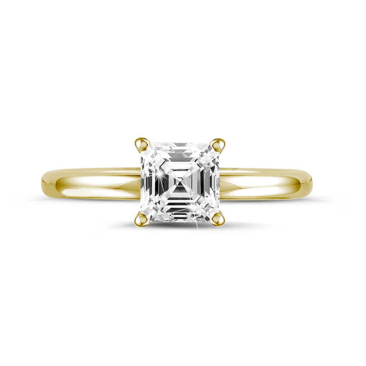 2.00 carat solitaire ring with an asscher cut diamond in yellow gold
