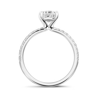Rings - 2.00 carat solitaire ring with an asscher cut diamond in white gold and side diamonds