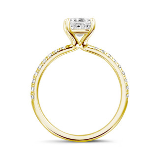 Rings - 1.50 carat solitaire ring with an asscher cut diamond in yellow gold and side diamonds