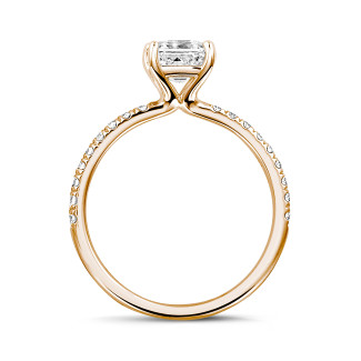 Rings - 1.00 carat solitaire ring with an asscher cut diamond in red gold and side diamonds