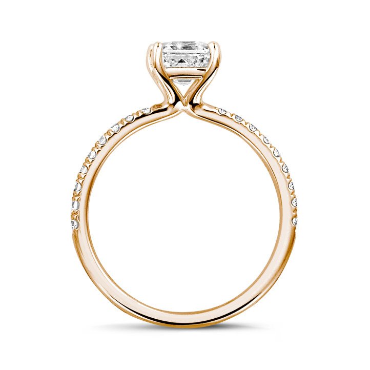 2.00 carat solitaire ring with an asscher cut diamond in red gold and side diamonds