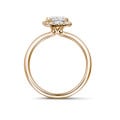 0.70 carat solitaire halo ring with an asscher cut diamond in red gold and round diamonds