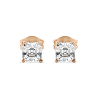 2.00 carat solitaire earrings in red gold with asscher cut diamonds
