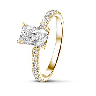 Rings - 1.50 carat solitaire ring with a radiant cut diamond in yellow gold with side diamonds