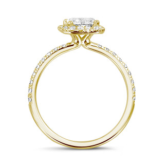 Rings - 2.00 carat solitaire halo ring with a radiant cut diamond in yellow gold with round diamonds