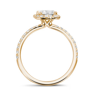 Rings - 2.00 carat solitaire halo ring with a radiant cut diamond in red gold with round diamonds