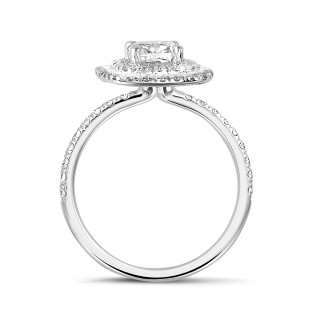 Rings - 2.00 carat solitaire double halo ring with a cushion diamond in white gold