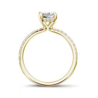 Rings - 1.00 carat solitaire ring with a radiant cut diamond and hidden halo in yellow gold