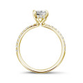 1.50 carat solitaire ring with a radiant cut diamond and hidden halo in yellow gold