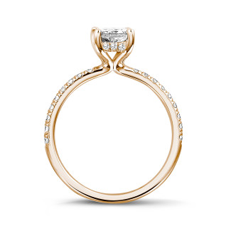 Rings - 1.50 carat solitaire ring with a radiant cut diamond and hidden halo in red gold