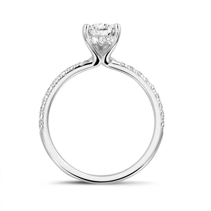 1.20 Ct. solitaire ring in white gold with pear diamond and hidden halo