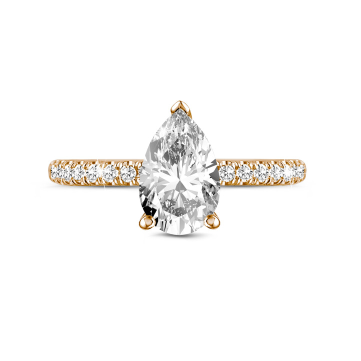 2.00 Ct. solitaire ring in red gold with pear diamond and hidden halo