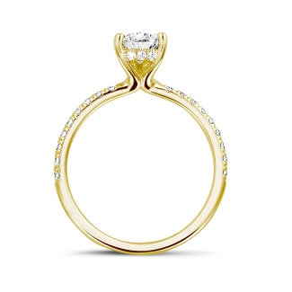 Rings - 2.00 Ct. solitaire ring in yellow gold with pear diamond and hidden halo