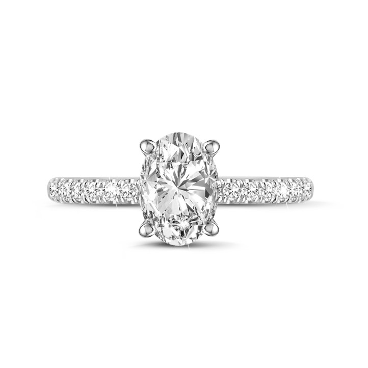 1.50Ct solitaire ring in white gold with oval diamond and hidden halo