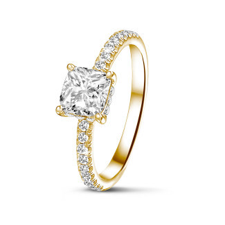1.00 carat solitaire ring with a cushion diamond and hidden halo in yellow gold