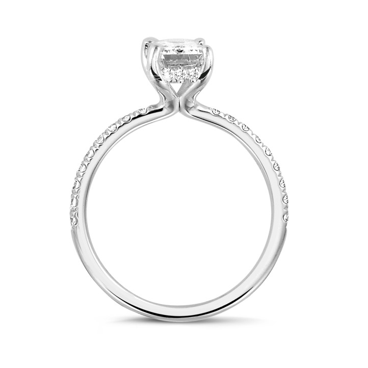 1.20 carat solitaire ring with an emerald cut diamond and hidden halo in white gold