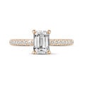 2.00 carat solitaire ring with an emerald cut diamond and hidden halo in red gold