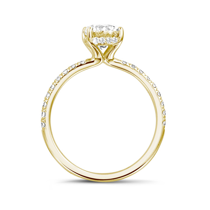 0.70 carat solitaire diamond ring with hidden halo in yellow gold