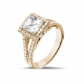 1.50 carat solitaire ring in red gold with princess diamond and side diamonds