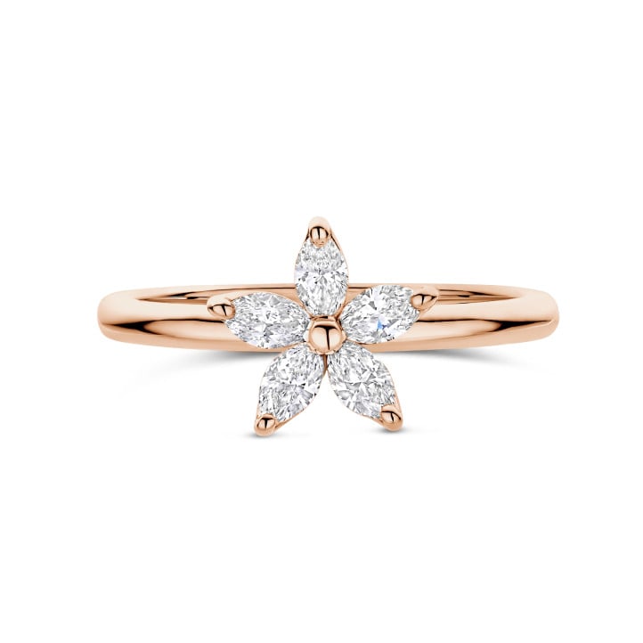Flower Ring with Marquise cut Diamond Petals