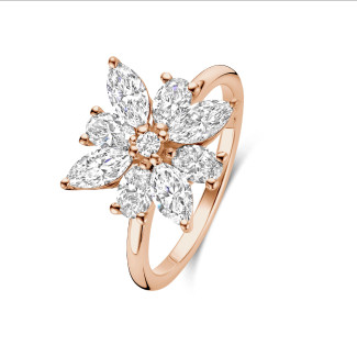 Flower Ring with Marquise cut Diamond Petals