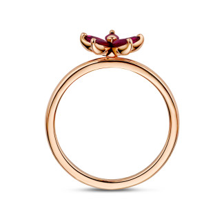 Rings - Flower Ring with Marquise cut Ruby Petals