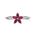 Flower Ring with Marquise cut Ruby Petals