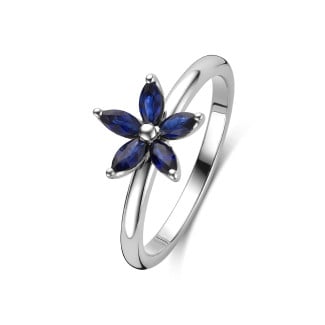 Flower Ring with Marquise cut Blue Sapphire Petals