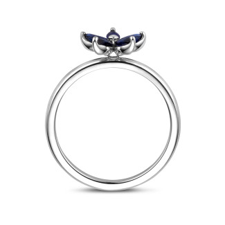 Flower Ring with Marquise cut Blue Sapphire Petals