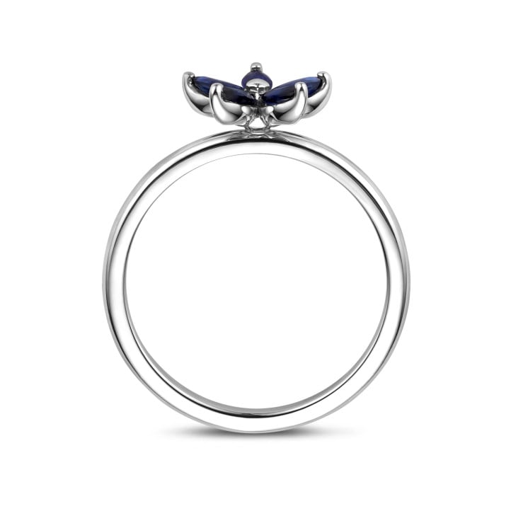 Flower Ring with Marquise cut Blue Sapphire Petals