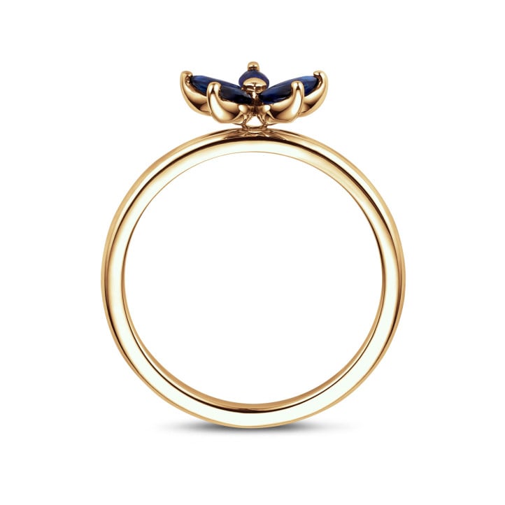 Flower Ring with Marquise cut Blue Sapphire Petals