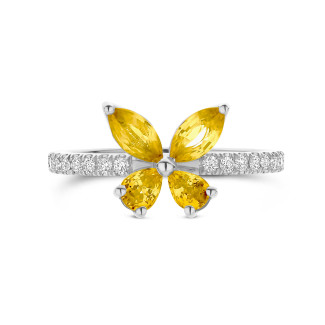 Rings - Butterfly ring with Marquise and Pear cut Yellow Sapphire Wings