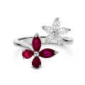 Flower and Butterfly combination ring with Diamonds and Rubies in white gold