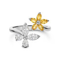 Flower and Butterfly combination ring with Diamonds and Yellow Sapphires in white gold