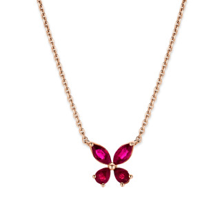 Butterfly Pendant with Marquise cut Red Ruby Wings in red gold