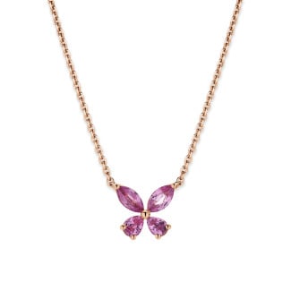 Necklaces - Butterfly Pendant with Marquise cut Pink Sapphire Wings in red gold
