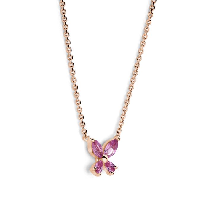 Butterfly Pendant with Marquise cut Pink Sapphire Wings in red gold