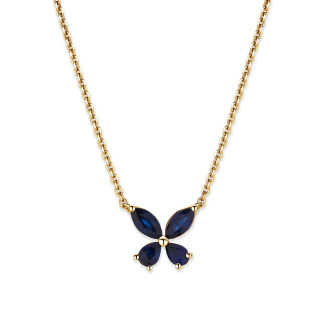 Necklaces - Butterfly Pendant with Marquise cut Blue Sapphire Wings in yellow gold