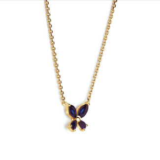 Necklaces - Butterfly Pendant with Marquise cut Blue Sapphire Wings in yellow gold