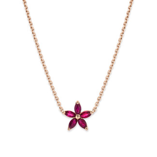 Necklaces - Flower Pendant with Marquise cut Red Ruby Petals in red gold