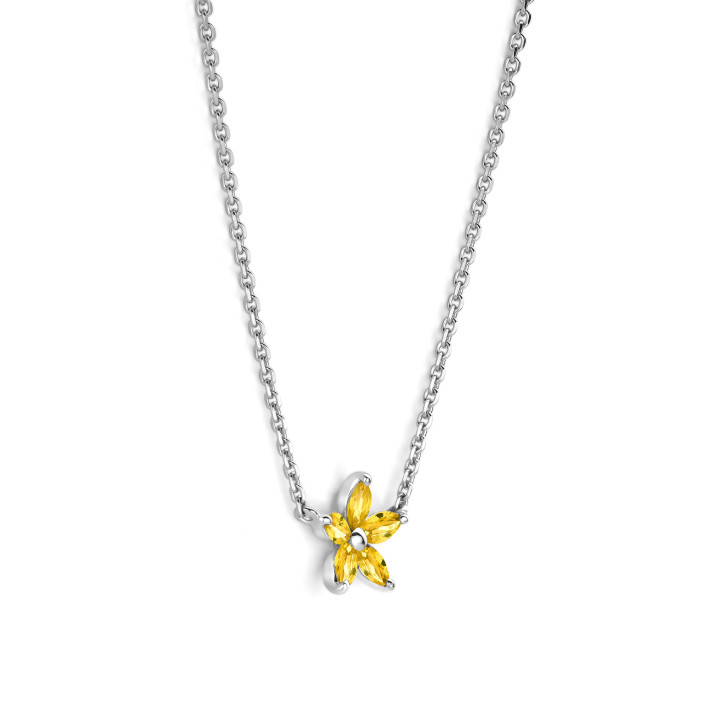 Flower Pendant with Marquise cut Yellow Sapphire Petals in white gold
