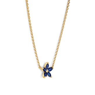 Flower Pendant with Marquise cut Blue Sapphire Petals in yellow gold