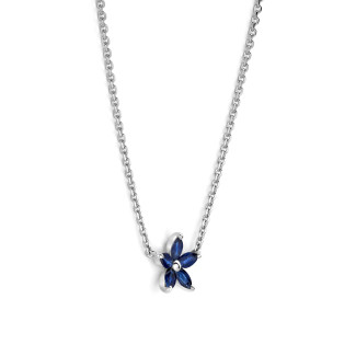 Necklaces - Flower Pendant with Marquise cut Blue Sapphire Petals in white gold