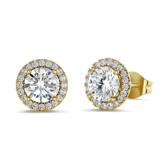2.00 carat diamond halo earrings in yellow gold